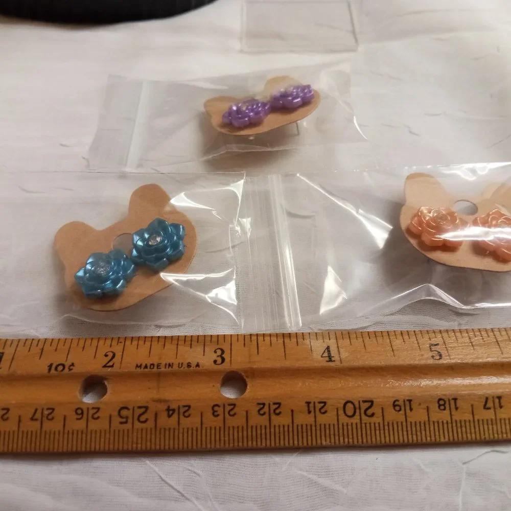 Three Pair Steel Handmade Hand Crafted Resin Flower Stud Earrings Jewelry #51 - Picture 13 of 14
